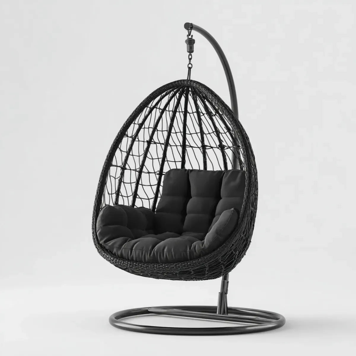 Hamak lub fotel wiszący, Podwójny ogród fotel czarny 146 x 95 x 196 cm stali i PE owalny rattan