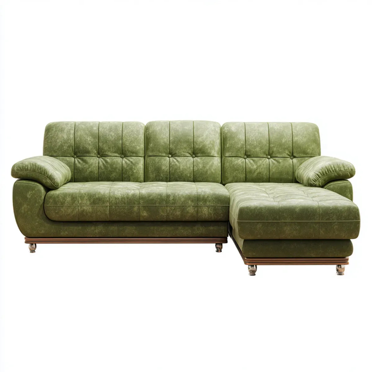 Sofa narożna z krzesełkiem z prawej oliwkowej skóry zielony PU 250 x 160 x 90 cm