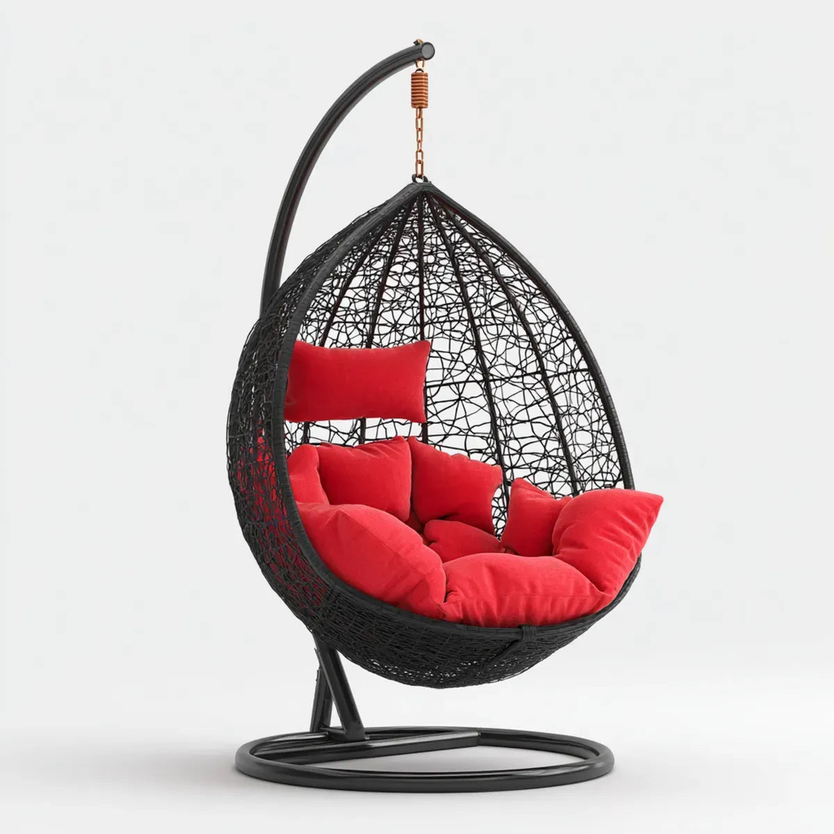 Hamak lub fotel wiszący, Czarny i czerwony ogród wiszące fotel 105 x 105 x 195 cm stali i PE rattan kropla