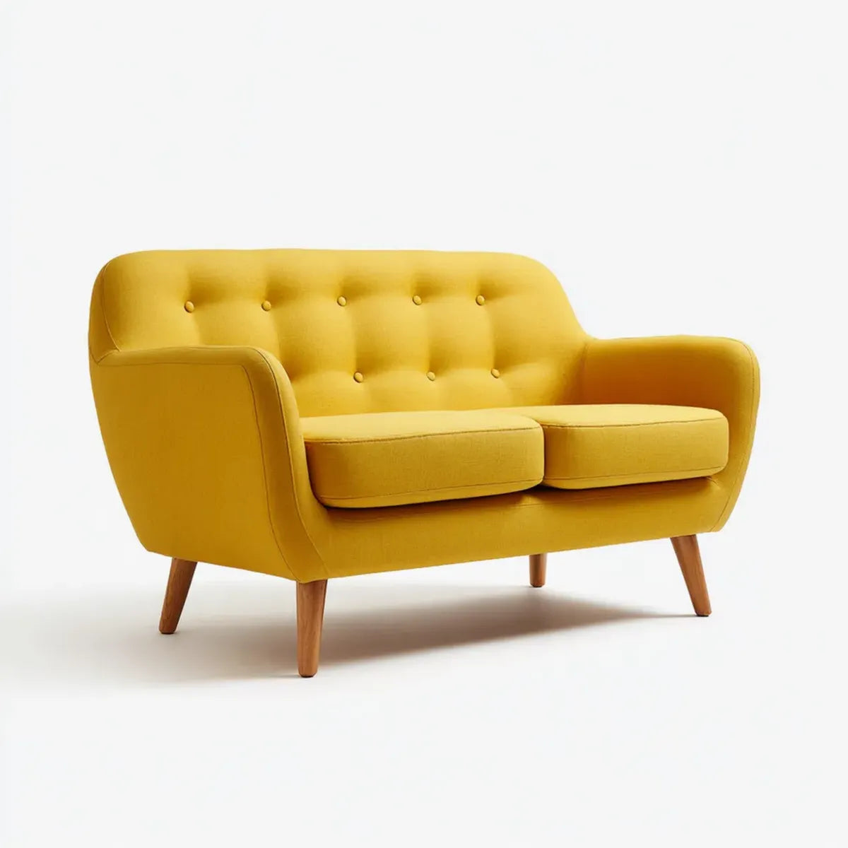 Sofa 2 umieszcza żółtą musztardę 150 x 82 x 86 cm w aksamitnym poliestrze z nogami w litym drewnie prostokątnym kształcie