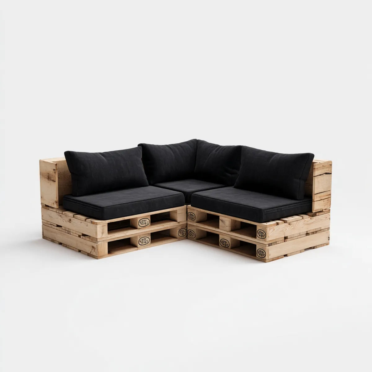Sofa ogrodowa, Taras Palet Lounge Corner sofa Zestaw czarny naturalna 200 x 200 x 78 cm lite sosnowy poliester kształt L