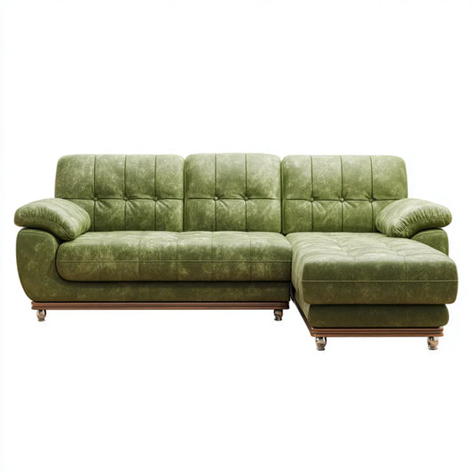 Sofa narożna z krzesełkiem z prawej oliwkowej skóry zielony PU 250 x 160 x 90 cm