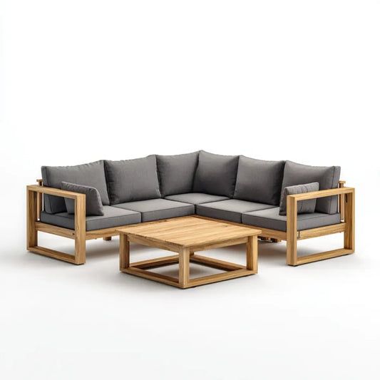 Sofa ogrodowa, Taras loungeset narożna sofa z stolikiem do kawy szary acacia drewno 210 x 210 x 68 cm