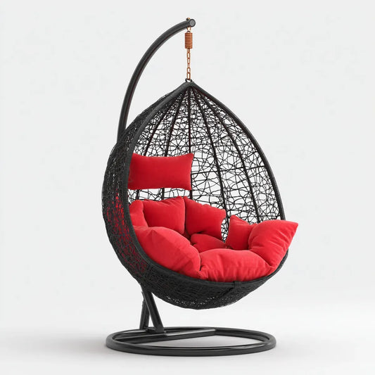 Hamak lub fotel wiszący, Czarny i czerwony ogród wiszące fotel 105 x 105 x 195 cm stali i PE rattan kropla