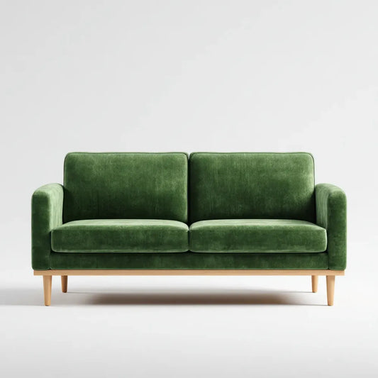 Sofa 2 miejsca zielony w aksamit poliestrowy z nogami w hewea stały 165 x 85 x 82 cm prostokątna