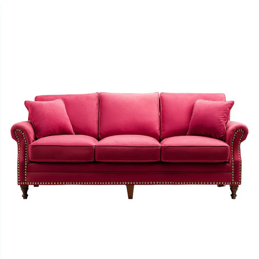 Sofa, 3 fotela w poliestrowym aksamicie z litym drewnianym ramą 210 x 90 cm prostokątna, 210 x 90 x 90 cm