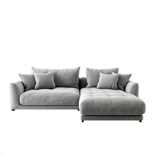 Sofa, Kanapa narożna z szewcem z prawej poliestru 280 x 170 x 85 cm