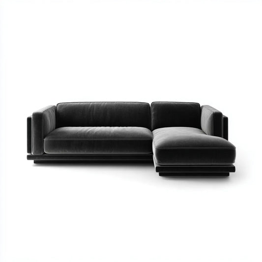 Sofa, Kanapa narożna z krzesełkiem z prawej czarny 280 x 165 x 78 cm w poliestrowym aksamicie