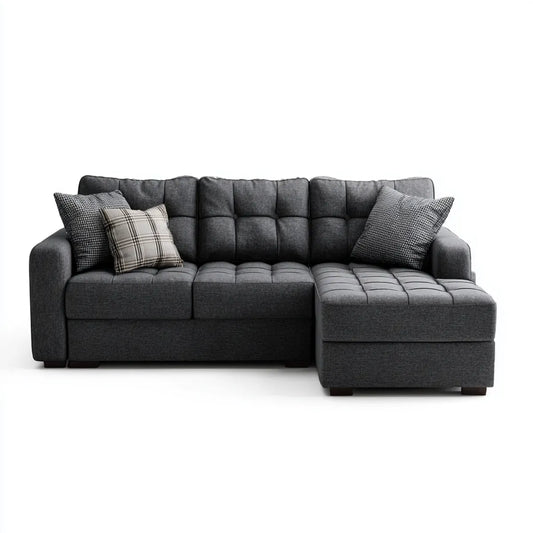 Sofa narożna z krzesełkowym longiem szarym antracytem 260 x 160 x 85 cm powłoka poliestrowa L