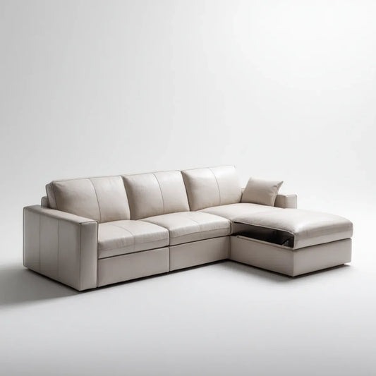 Sofa, Kanapa narożna z beżowym kontenerem skórzanym półwysep PU 260 x 160 x 85 cm