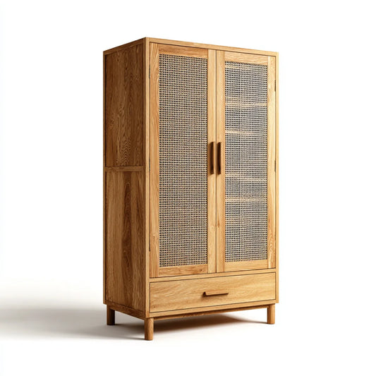 Szafa 2-drzwiowa z szufladą Przyroda 100 x 55 x 190 cm Dąb naturalny lite rattan drewna prostokątne