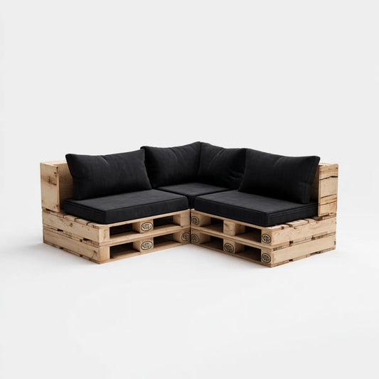 Sofa ogrodowa, Taras Palet Lounge Corner sofa Zestaw czarny naturalna 200 x 200 x 78 cm lite sosnowy poliester kształt L